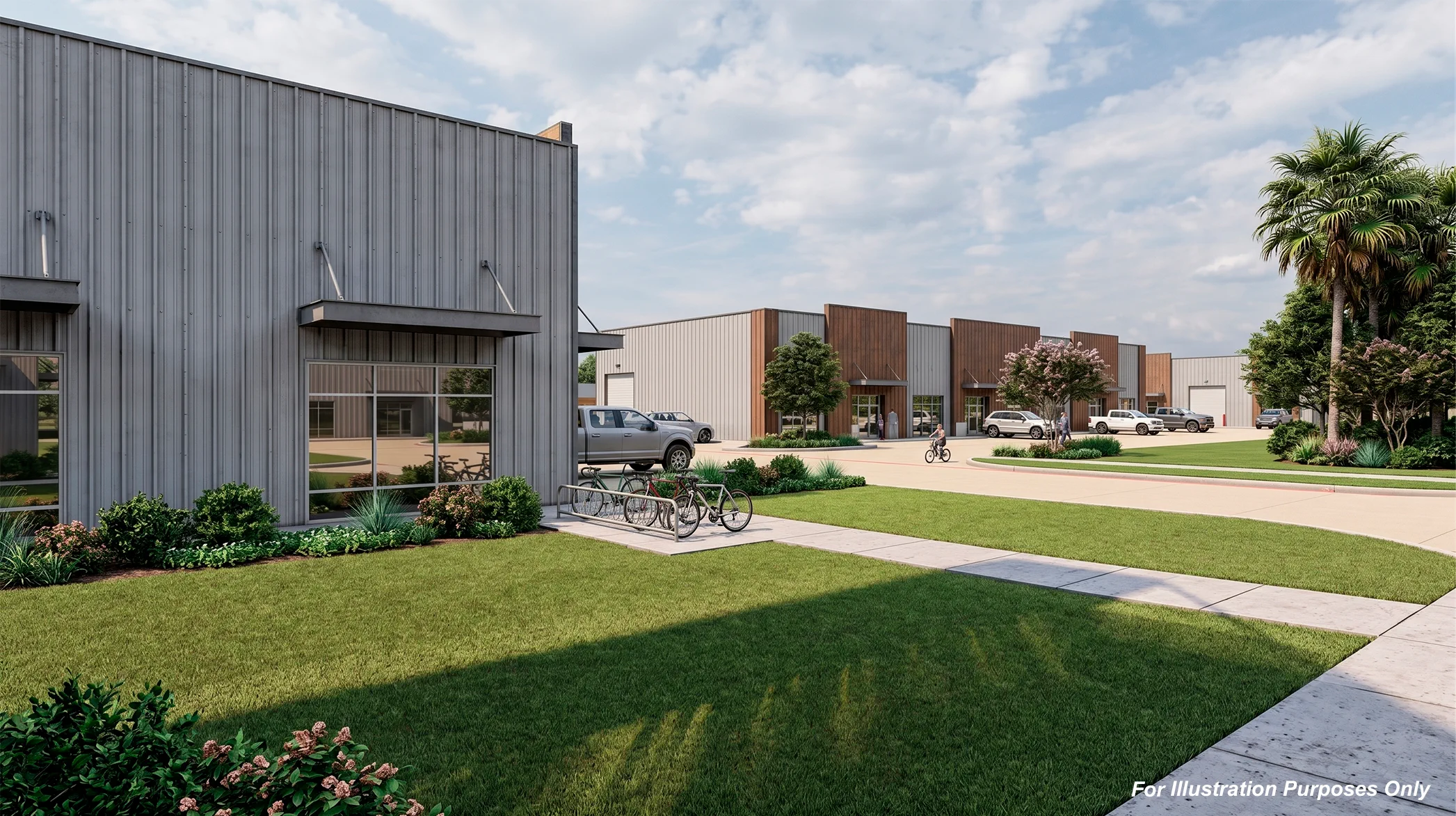 Architectural rendering of the proposed landscaped arrival to McHard Flex
